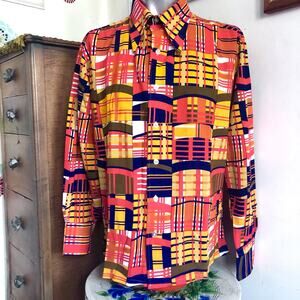 Vintage Plaid Dagger Collar Shirt, 1960s Orange & Navy Jaime Roman Mens Sz L